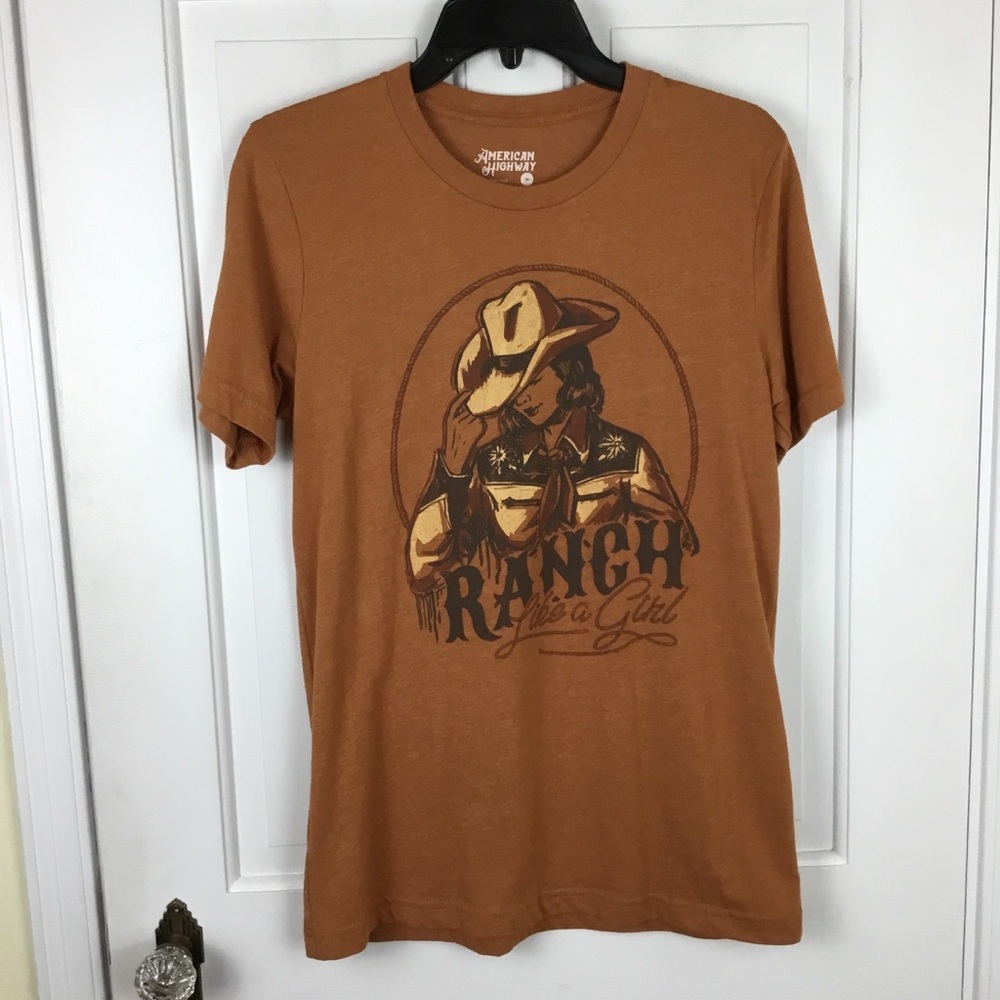 American Hwy Women’s Cowgirl T Shirt “Ranch Like a Girl” Tee Western Size M New - Picture 2 of 8